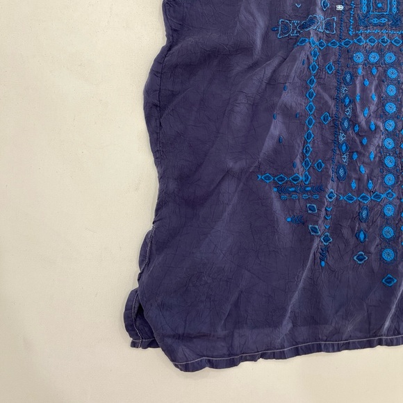 Johnny Was Blue Rayon Embroidered Geometric Bohemian Tunic Top Shirt Womens XL - Picture 7 of 15
